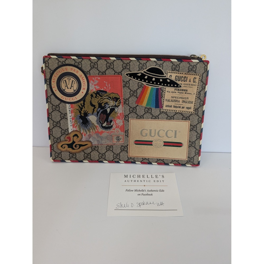 Gucci GG Supreme Monogram Courrier Embroidered UFO Tiger Pouch
